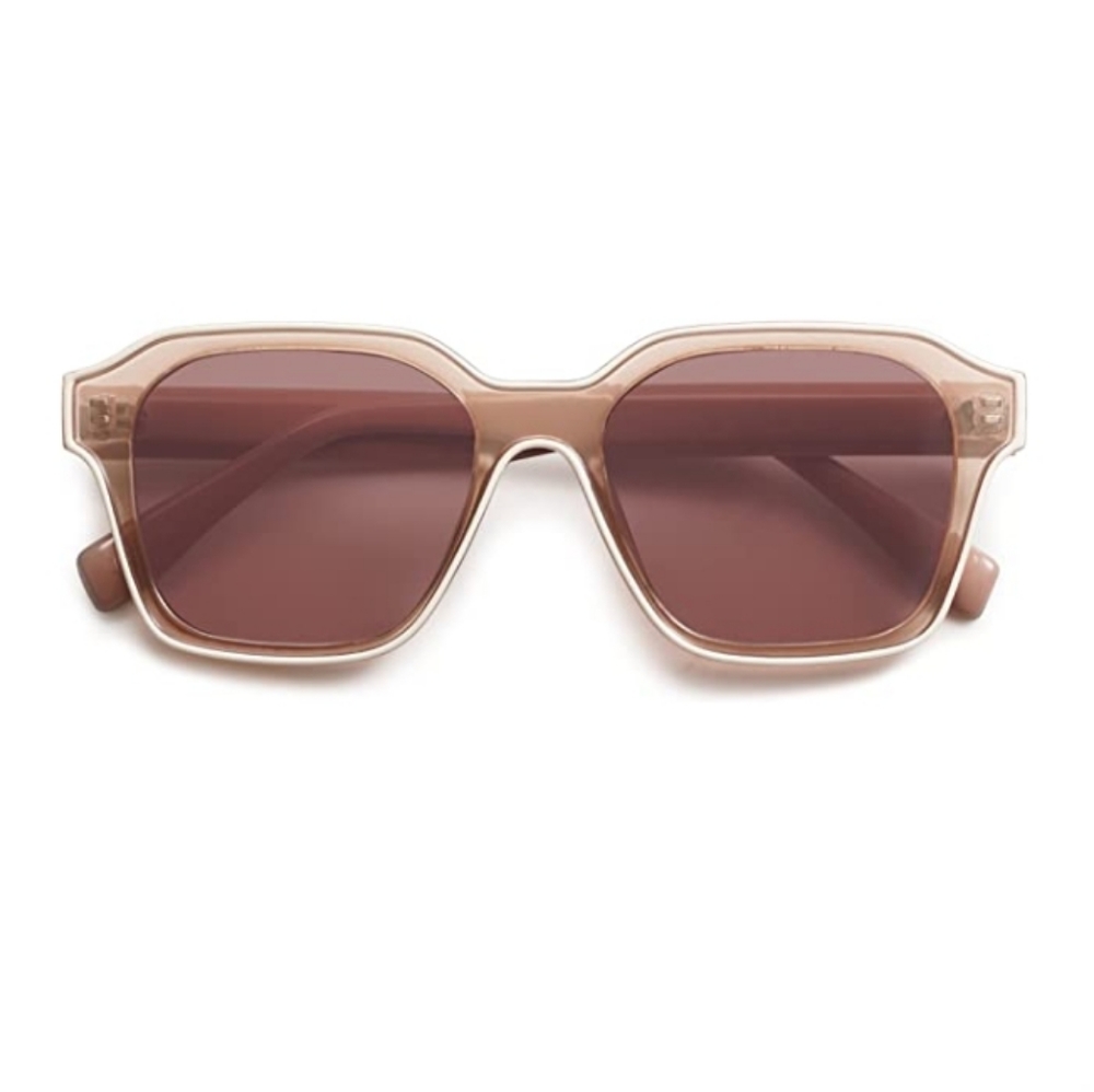 Brown Square Sunglasses Retro Trendy UV400 Protection - Picture 2 of 4